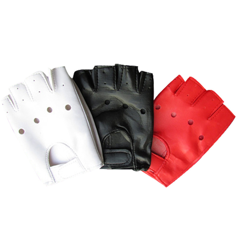 Children's Leather Gloves White Children Children's Half-Finger Excerpts Stage Performance Gloves Street Dance Break Dance Gloves