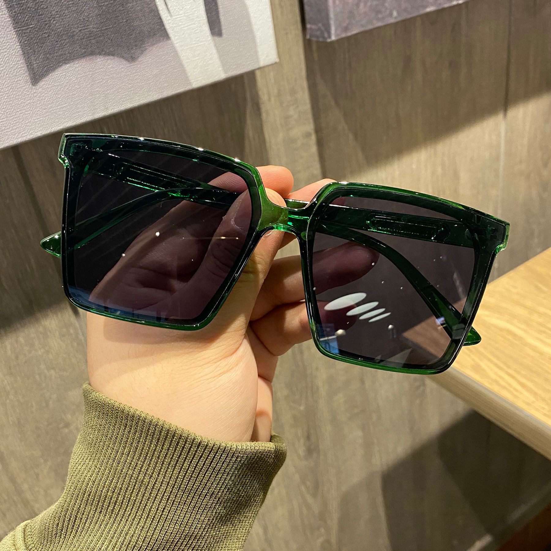 Oversized Frame Retro Square Flat Sunglasses Internet Celebrity Women's Big Face Sunglasses Men's Frame Street Photograph Trendy