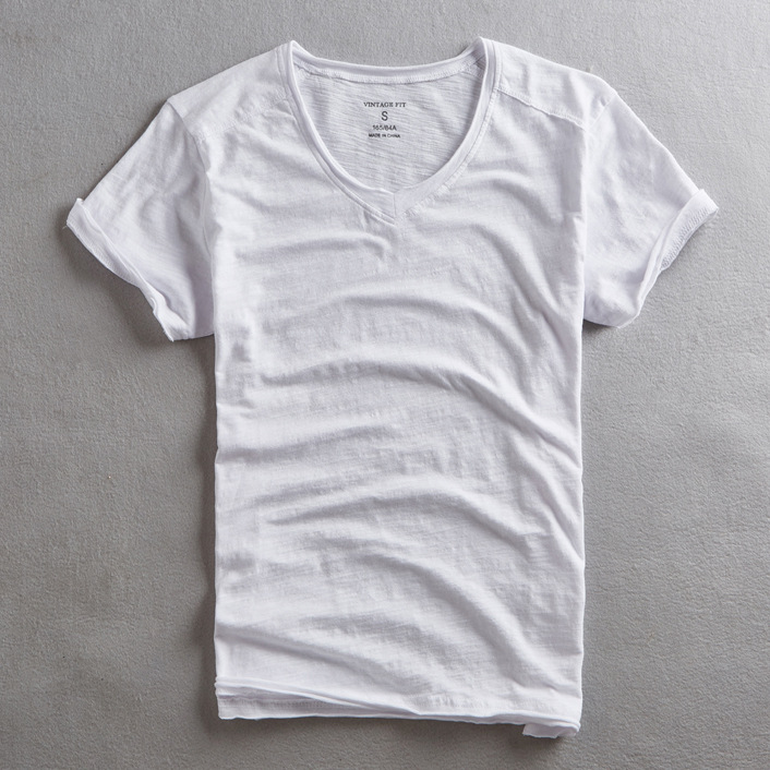 2023 summer men's T-shirt short sleeve V-neck slub cotton casual solid color thin cotton T-shirt men's wholesale a generation of hair