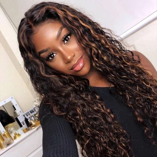 European and American wig Black Women's Mid-length Curly wig Headgear High Temperature Silk African Chemical Fiber wig Headgear