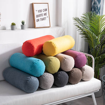 Solid Color Cotton and Linen Pillow Cylindrical Waist Linen Backrest Office Sofa Bedside Cushion Removable and Washable Candy Pillow