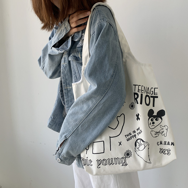 Antenna baby Canvas Bag Women's Single Shoulder Japanese Style Fresh Artistic ins Vest Student Cloth Bag Women's Canvas Trendy