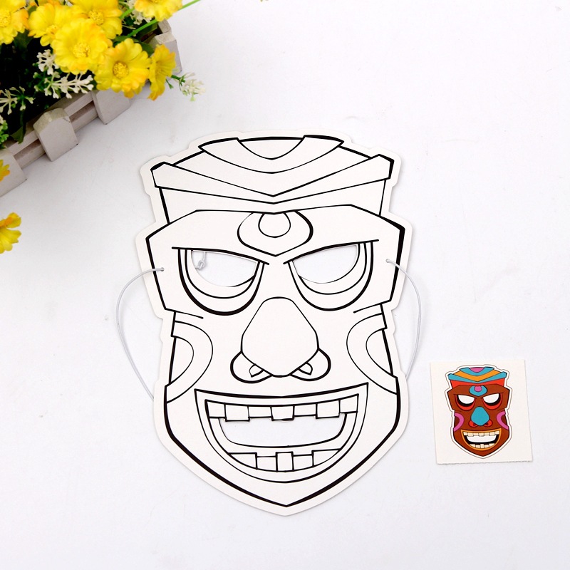 Tribal Totem Coloring Mask Children's DIY Painting Paper Props Halloween Line Draft Blank Graffiti Funny Headgear
