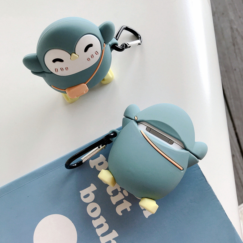 For AirPods 1/2 generation backpack Penguin silicone protective case standing cartoon wireless Bluetooth headset protective case