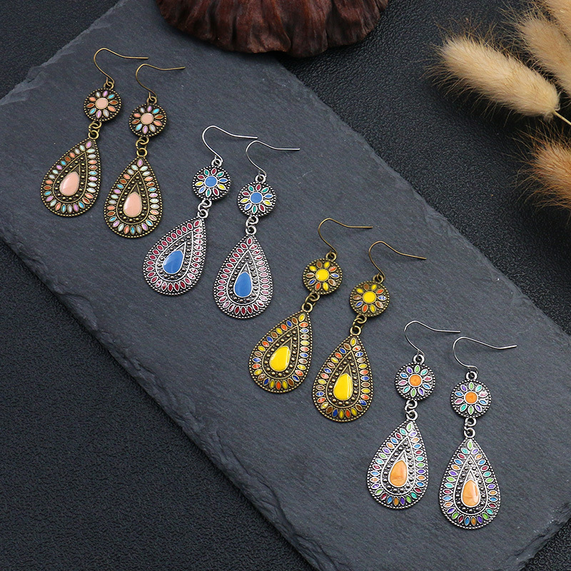 Cross-border Hot Earrings Set Wholesale Bohemian Oil Drop Earrings Women's Creative Drop Shape Alloy Ear Jewelry