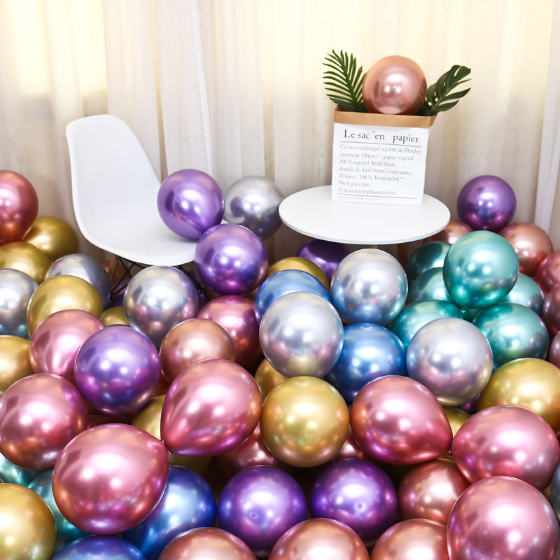 5 inch 10 inch 12 inch thick round metal chrome color latex balloon birthday party wedding decoration