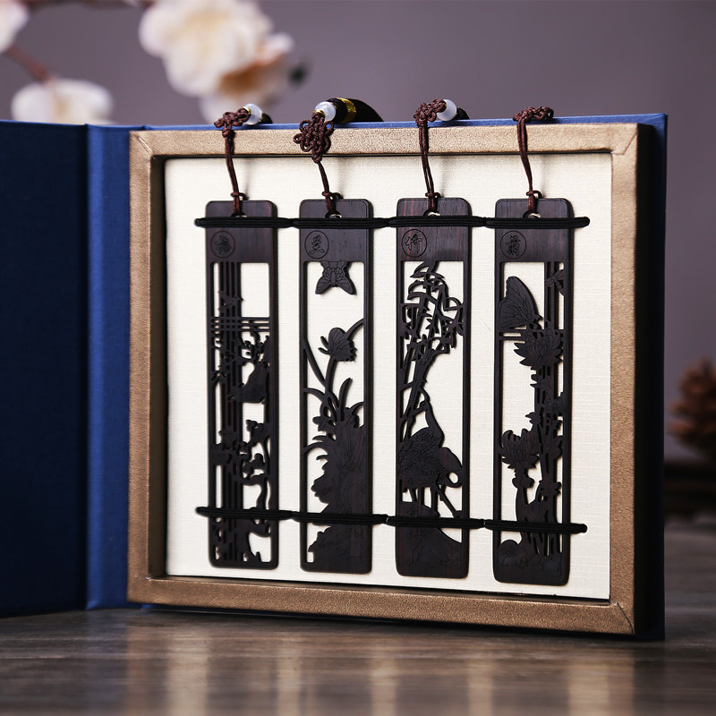 Redwood Bookmark Purple Sandalwood Ebony Hollow Plum Orchid Bamboo Chrysanthemum Bookmark Set Chinese Style Retro Creative Craft Gift