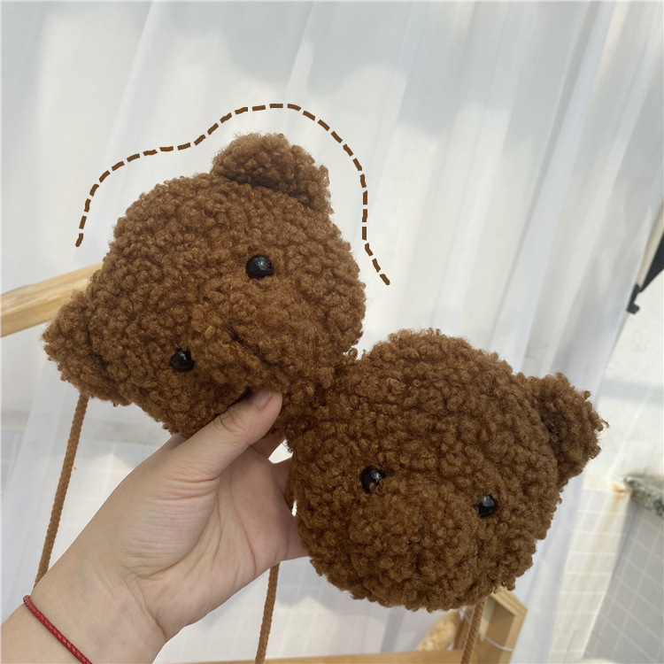 Children's cute plush bear crossbody small bag coin purse
