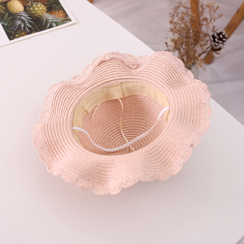 Chapeau de paille pour fille, chapeau d'été en ruban de paille, chapeau pare-soleil à fleurs, chapeau de pêcheur, ensemble de sacs de protection solaire parent-enfant_voghion.com