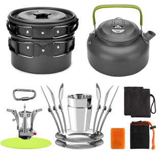 Amazon Outdoor Pot Camping Teapot Set Pot Portable Cooker Wild Pot Kettle Stove Set