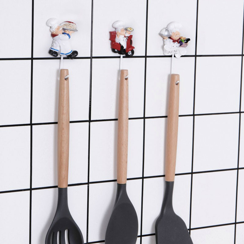 Cartoon Resin Chef Hook Adhesive Type Kitchen Bathroom Punch-free Strong Adhesive Hook Household Interior Decoration Hook