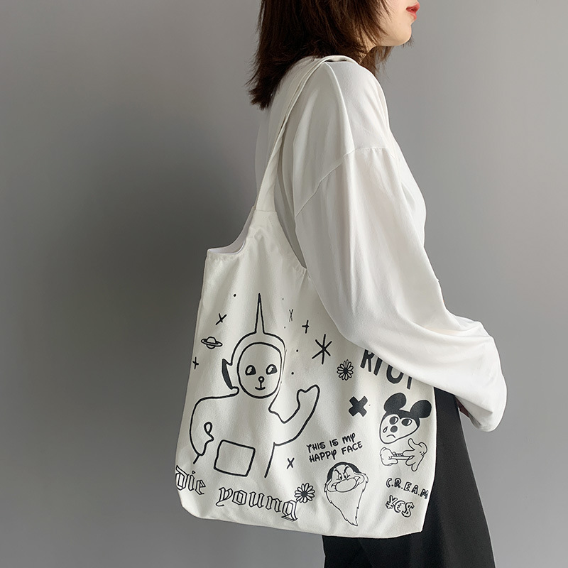 Antenna baby Canvas Bag Women's Single Shoulder Japanese Style Fresh Artistic ins Vest Student Cloth Bag Women's Canvas Trendy