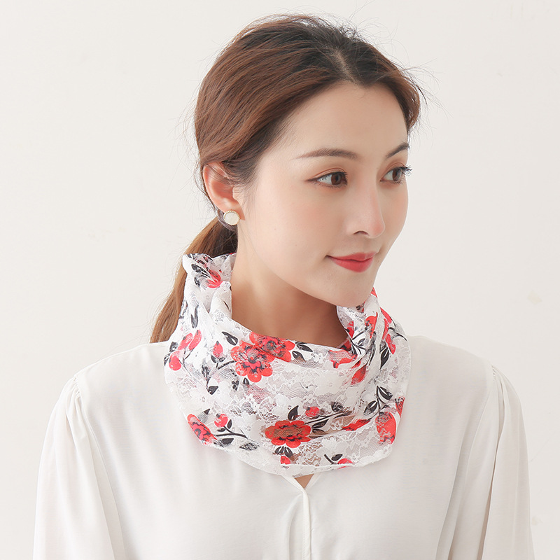 Lace Scarf Scarf Women's Pullover Sunscreen Small Silk Scarf Fake Collar for Cervical Spine Protection Korean-style Multi-functional Breathable Thin