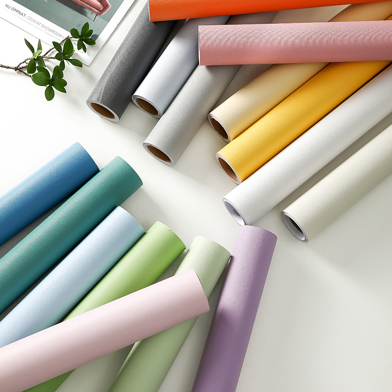 Wallpaper self-adhesive wholesale macaron solid color stickers plain pvc refurbished wallpaper dormitory bedroom simple cabinet wall stickers