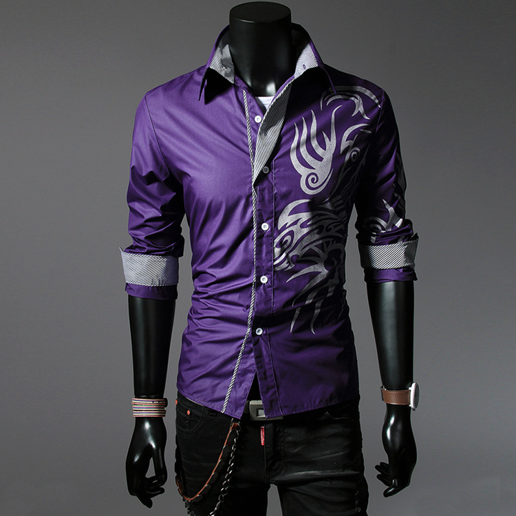 2022 spring new casual men's shirt Chinese style dragon pattern men's slim-fit printed long-sleeved shirt trendy C03