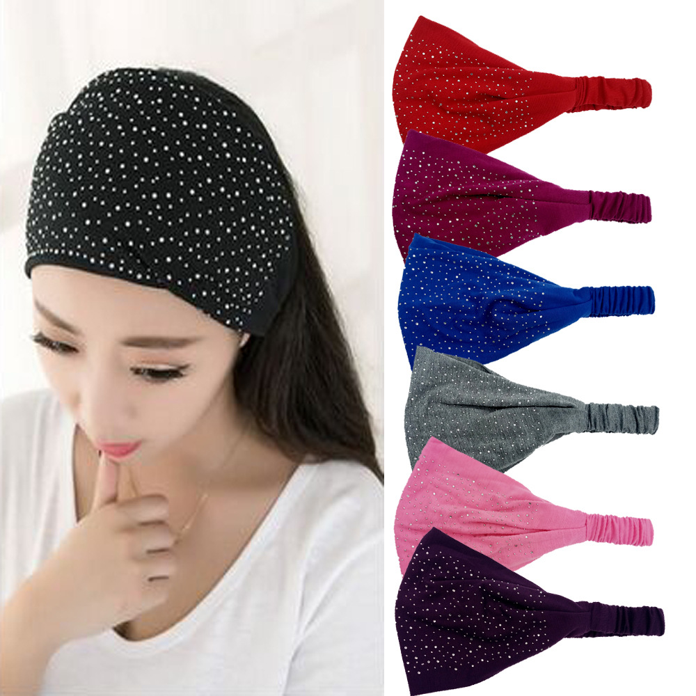 CR6 Korean Style Pure Cotton Headband Rhinestone Rhinestone Headband Adult Fashion High Stretch All-Star Hair Band