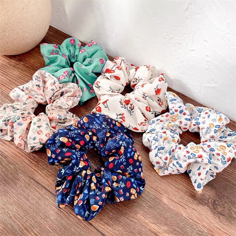 New floral large intestine hair ring Korean style fresh pig large intestine ring ins Wind Net popular fat sausage fashion hair accessories