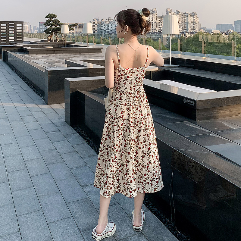 Floral Sling Dress Women's 2021 New Summer Fashion A- line Dress Korean Style Fashionable Mid-length Dress Women's Dress