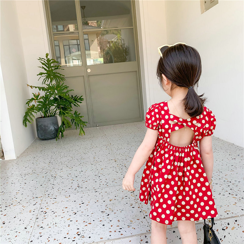 女童裙子波點泡泡袖連衣裙公主裙24夏裝新款外貿童裝代發3-8歲