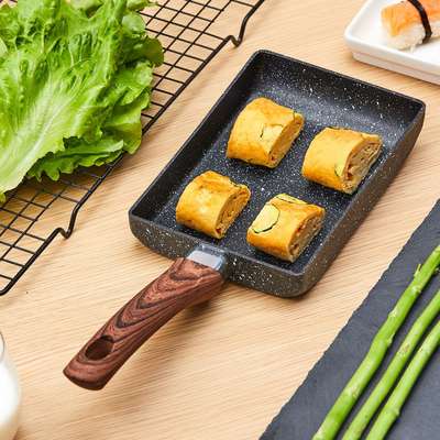 Cross-border Cookware Yuzi Boiled Square Mini Non-stick Maifan Stone Fried Egg Pan Household Flat Bottom Breakfast Pan Steak Frying Pan