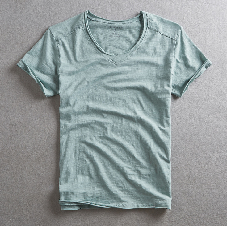 2023 summer men's T-shirt short sleeve V-neck slub cotton casual solid color thin cotton T-shirt men's wholesale a generation of hair