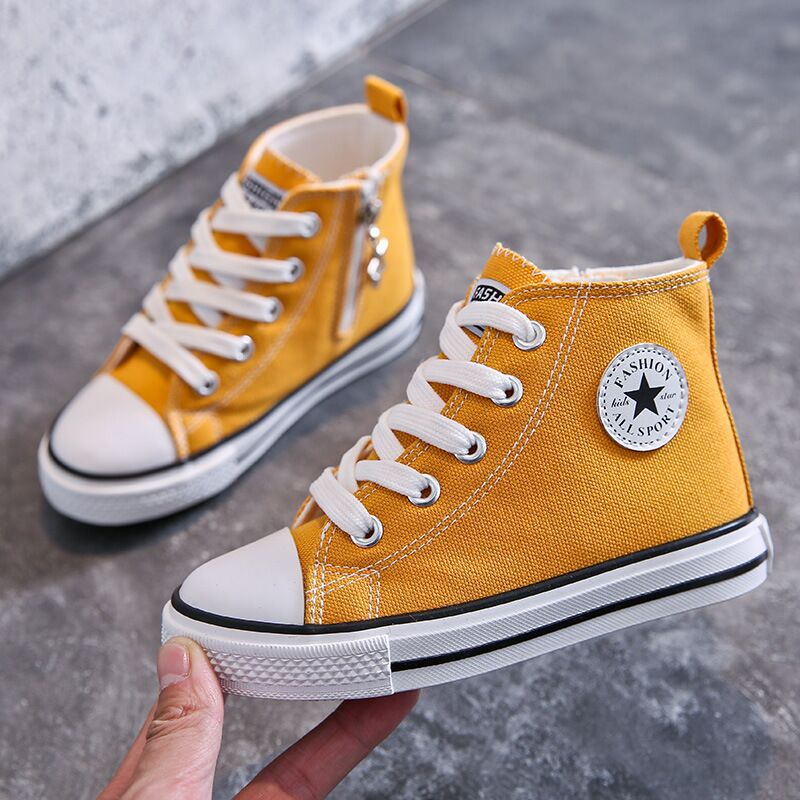 Children's Canvas Shoes Parent Shoes High Side Zipper Non-slip Soft Bottom Cloth Shoes Large Children's Shoes Kindergarten Small White Shoes Tide