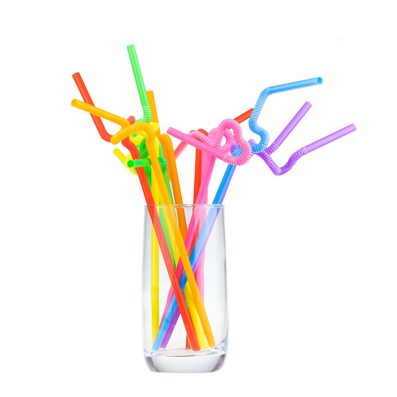 Factory direct disposable art straw color transparent black bendable DIY shape food grade length 26cm