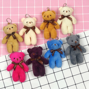 Bare Bear Siamese Bear Pendant Flower Flat Silk Bear Doll Bag Flower Bear Toy Doll Small Head Bear