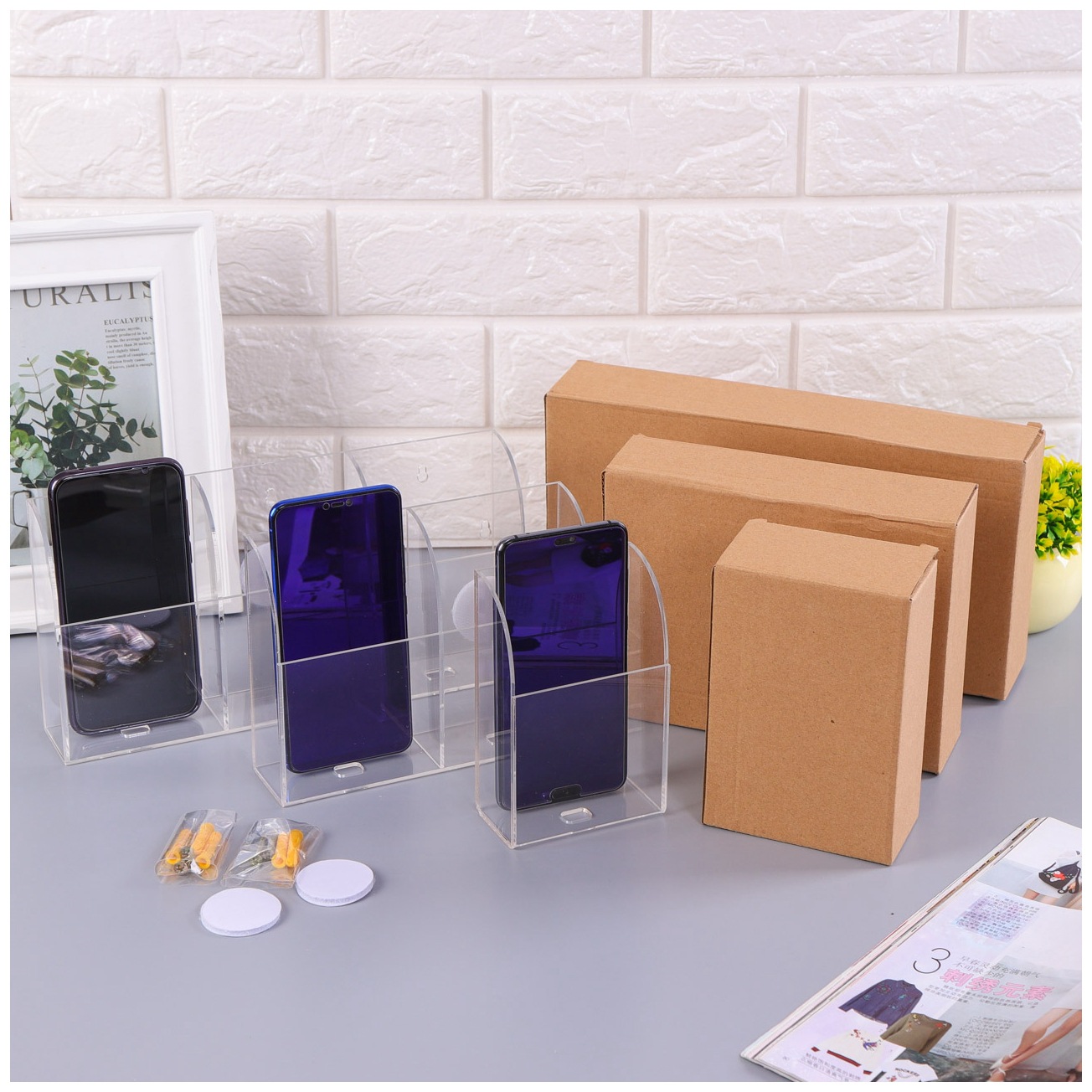TV Air Conditioner Remote Control Storage Box Acrylic Wall Hanging Box Mobile Phone Charging Wall Hanging Box Transparent Wall Hanging Rack