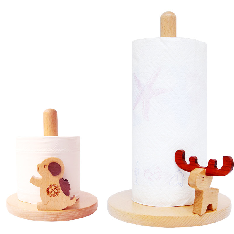 Animal Cartoon Paper Towel Rack Beech Simple Vertical Thickened Creative Solid Wood Non-Punch Wooden Desktop Roll Rack