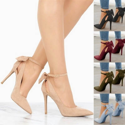 New Sweet Bow Pointed Shallow Mouth Single Shoes Stiletto Heels wish Foreign Trade Shoes 40-43 Large Size Shoes