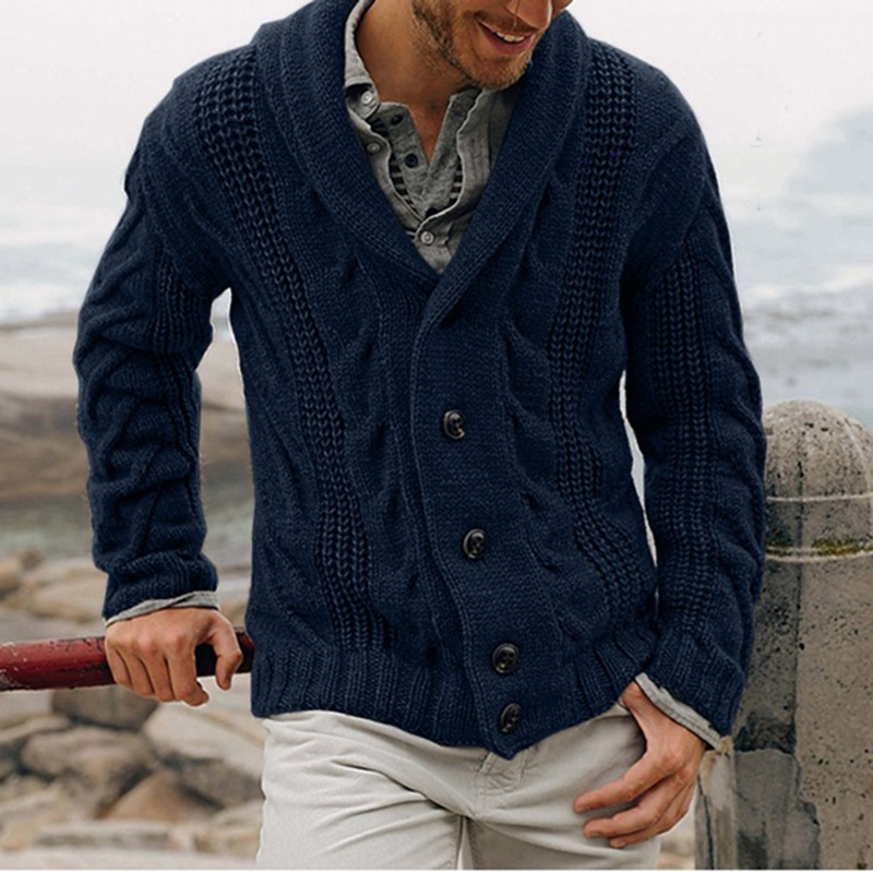 Foreign trade new knitted cardigan men's single-breasted loose Amazon plus size thick needle sweater men's spring and autumn wear