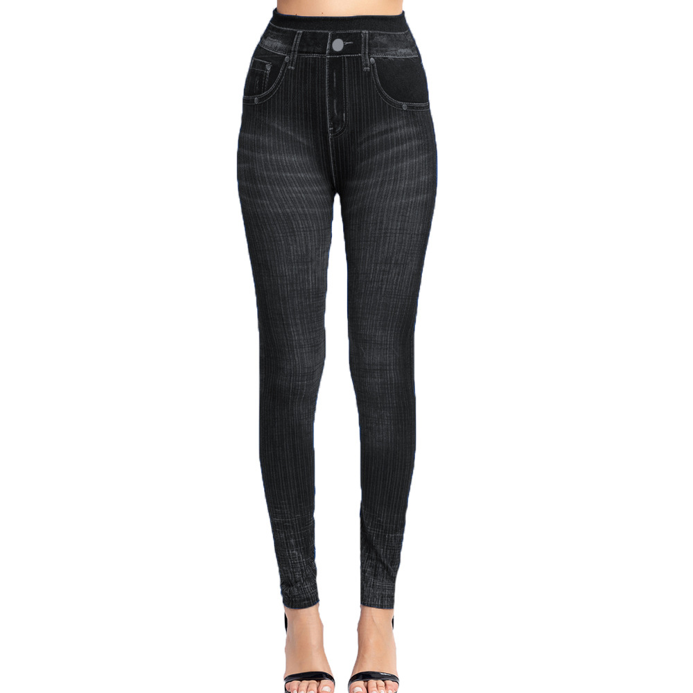 Cross-border explosions wish Hot Autumn new vertical stripe imitation denim leggings slim hip ankle pants