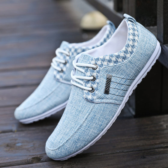 2023 Autumn Old Beijing Cloth Shoes Linen Breathable Casual Shoes Korean Men's Bean Shoes All-match Low-top Board Shoes