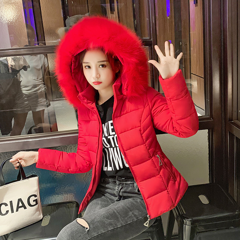 2020 new large fur collar short slim slimming cotton-padded coat women's detachable hat Korean style student coat fashion cotton-padded jacket