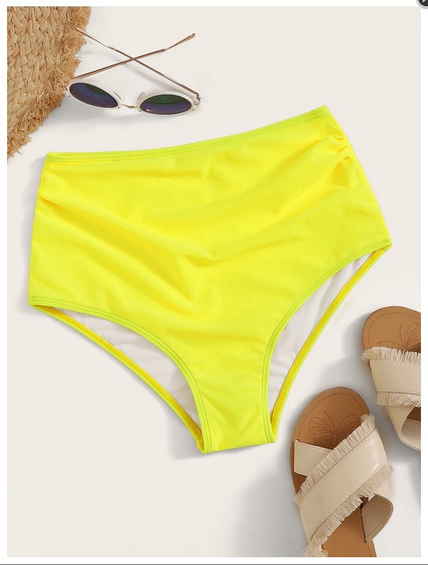 Cross-border popular 2023 European and American bikini swimsuit bikini I solid color high waist pleated belly contracting women's hot spring swimming trunks