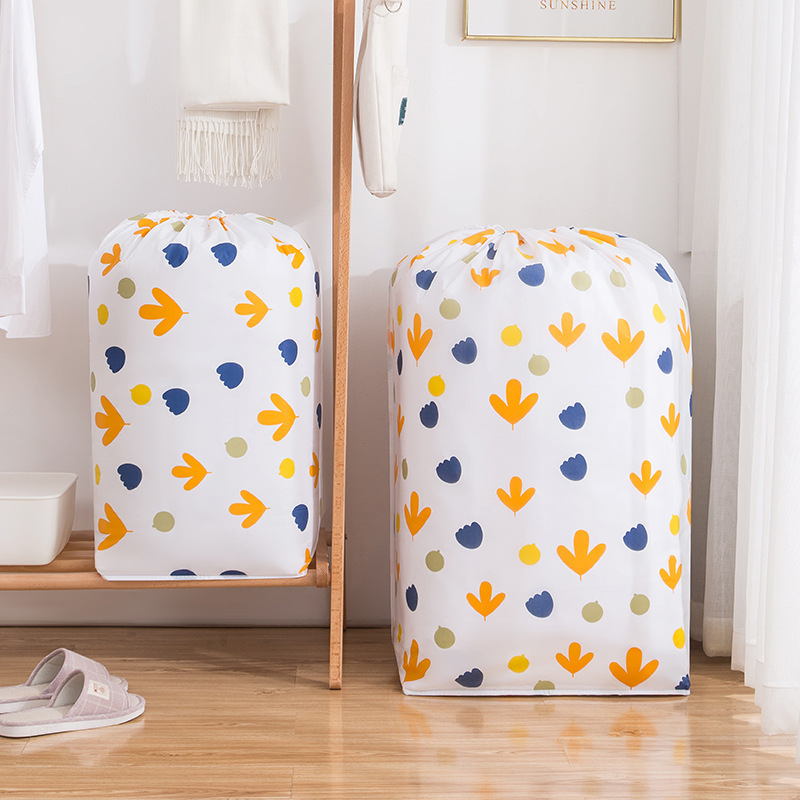 Cylinder Quilt Storage Bag PEVA Home Dustproof Quilt Bag Beam Drawstring Waterproof and Moisture-proof Finishing Storage Bag