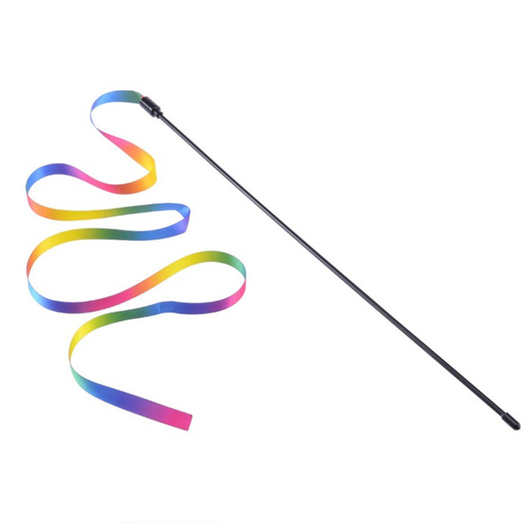 Double-sided Rainbow Ribbon Cat Tease Cross-border Rainbow Ribbon Cat Toy Cat Tease Dog Internet Celebrity Cat Tease Stick Toy