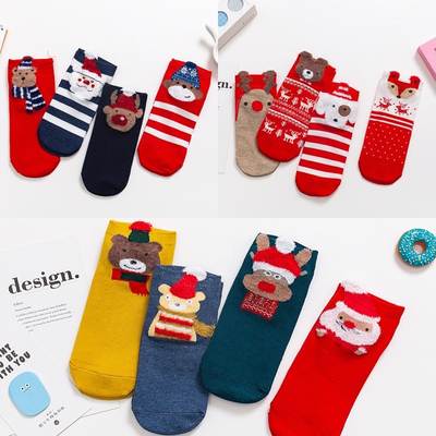 Socks women's autumn and winter boat Socks cotton socks Christmas cartoon socks three-dimensional cartoon new year cute Japanese Christmas socks