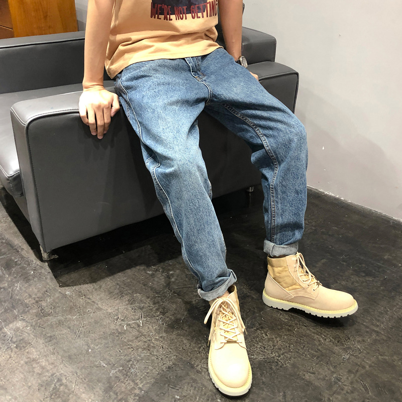 American denim jeans men's retro loose 2023 plus size fashion brand boys straight casual pants washed overalls