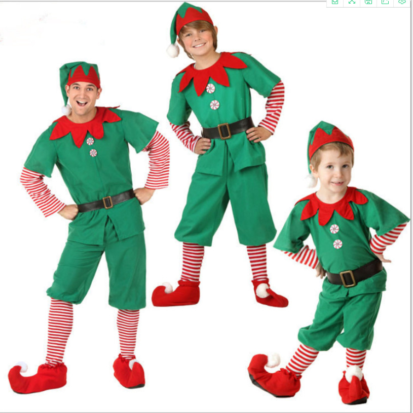 New Children's Christmas Elf Suit cosplay Suit for Boys and Girls Parent-Child Suit Green Christmas Ball Costume