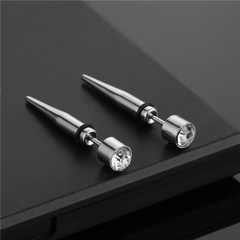 Fashion titanium steel stainless steel pointed cone bullet stud earrings for boys titanium steel diamond earrings bone stud earrings