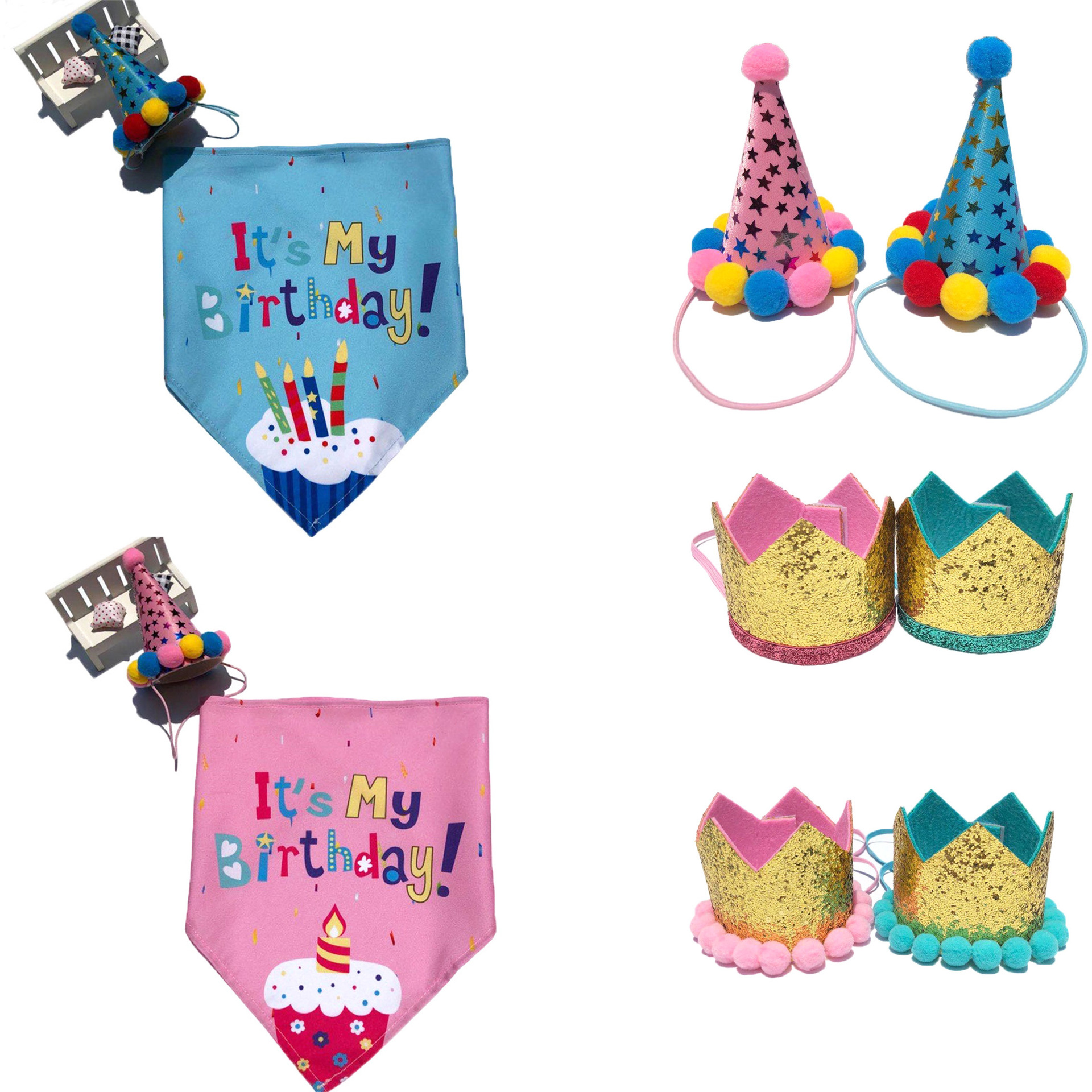 Pet birthday triangle towel dog birthday party hat pet hat dog birthday triangle towel pet saliva towel