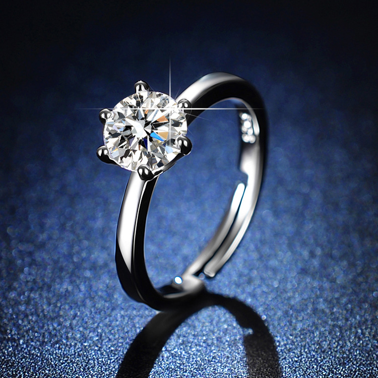 Shake Voice Fast Hand Live Star Fashion Women's Diamond Ring Six-claw 1 karat Couple Women's Ring Opening Wedding Ring