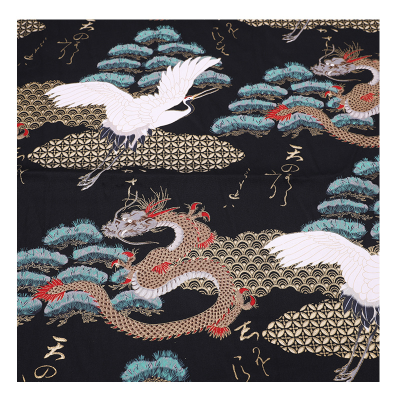 Spot supply cotton Japanese style gilding stretch satin crane modified cheongsam dress tablecloth fabric