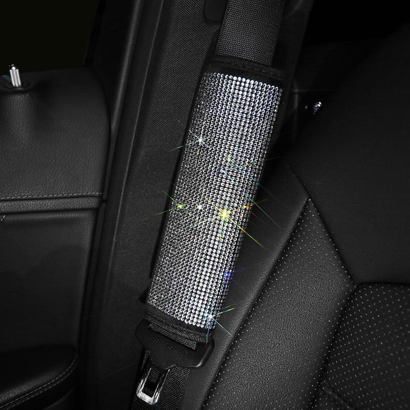 Car Diamond handbrake partner seat belt shoulder pad headrest lumbar pillow rearview mirror cover anti-collision anti-kick pad threshold bar