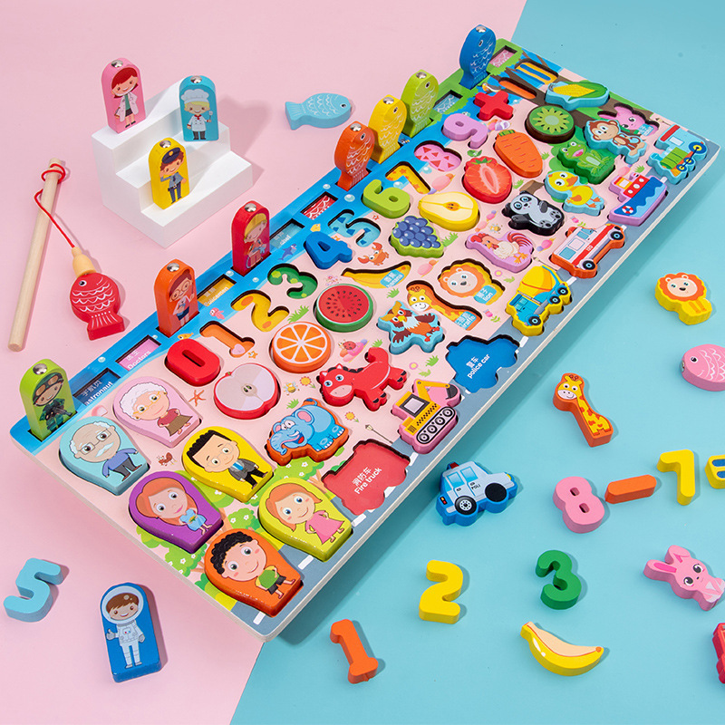 Early Education Seven-in-One Logarithmic Board Multifunctional Computing Magnetic Fishing Game Children's Digital Cognitive Wooden Toys