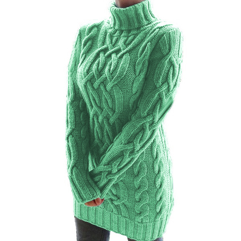 Autumn and Winter new European and American cross-border sweater women's sweater thickened lapel long sleeve retro thick line dress women's clothing