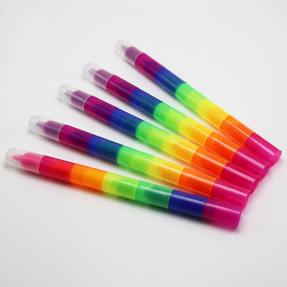 Creative multi-section combination highlighter 6-Section Building Blocks Children's color painting pen bookkeeping key color pen