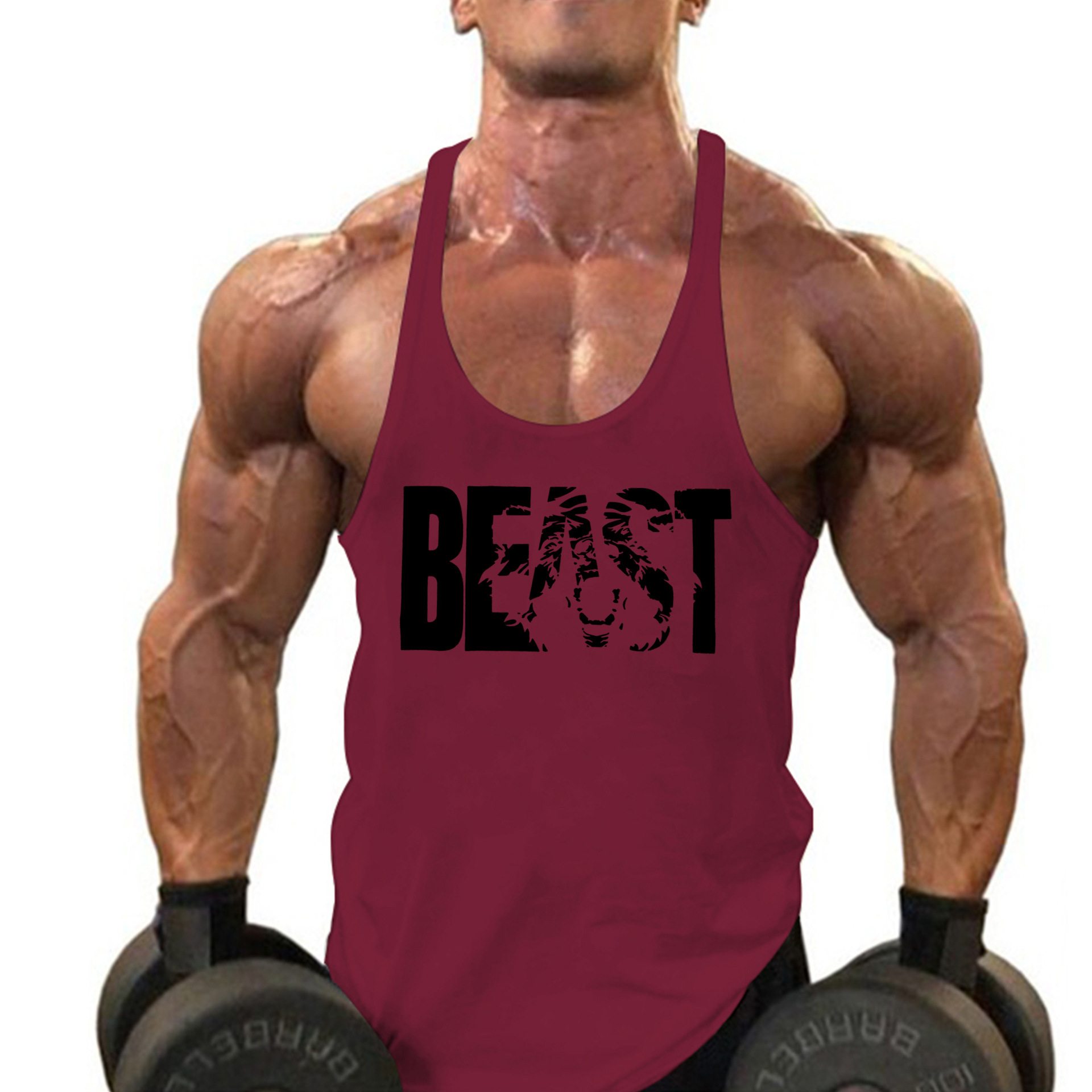 Cross-border vest Men's Fitness European and American sports vest combed cotton summer European size thin shoulder strap BEAST printed vest